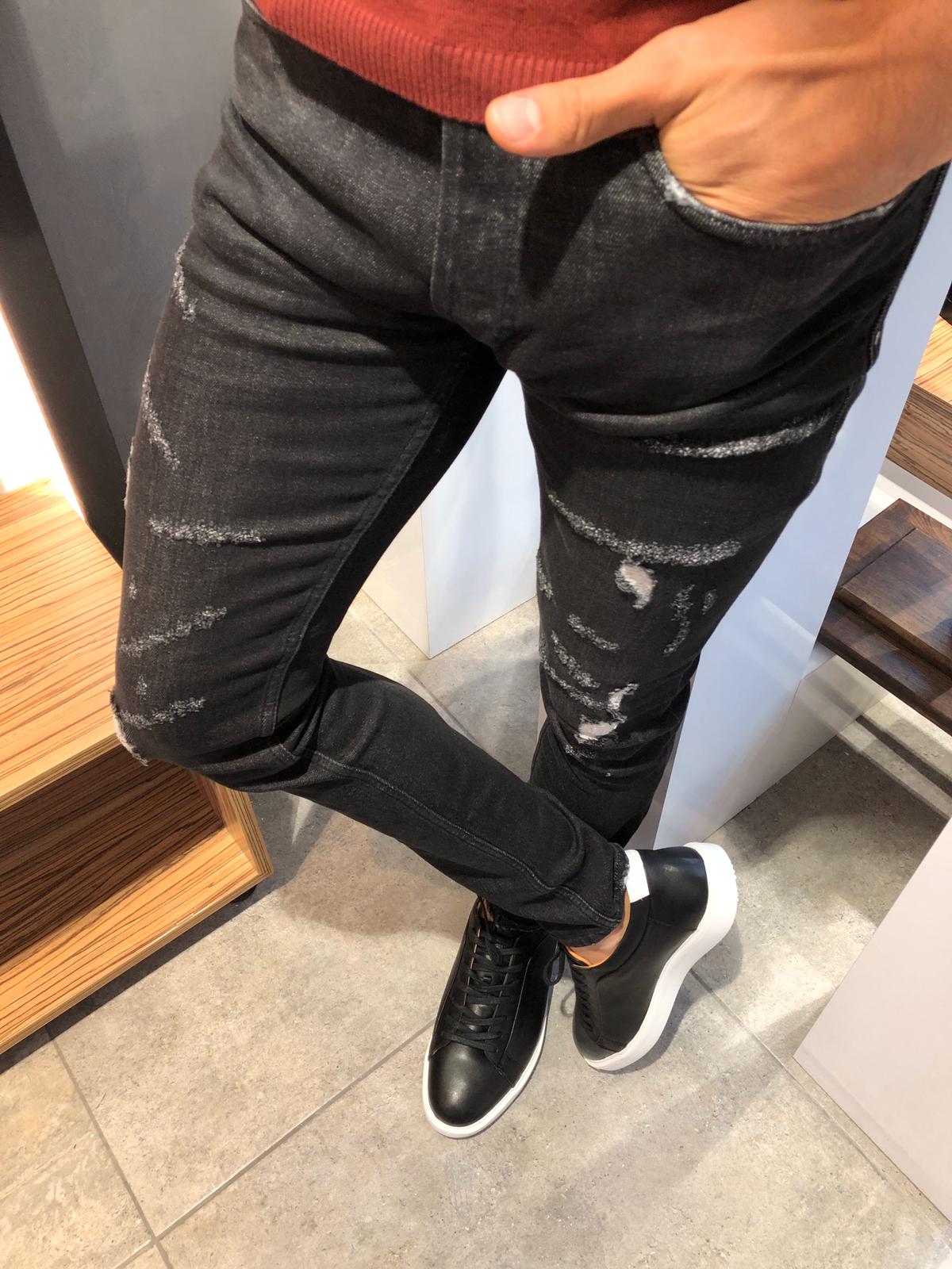 Paco Slim-Fit Ripped Jeans Black-baagr.myshopify.com-Pants-BOJONI