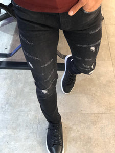 Paco Slim-Fit Ripped Jeans Black-baagr.myshopify.com-Pants-BOJONI
