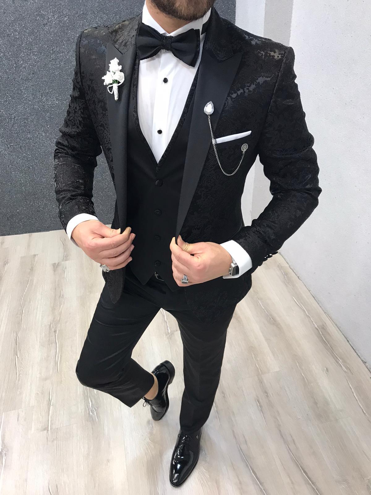 Zerno Floral Slim Fit Black Tuxedo-baagr.myshopify.com-1-BOJONI