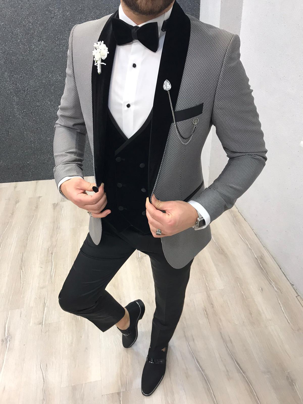 Zerno Velvet Slim Fit Gray Tuxedo-baagr.myshopify.com-1-BOJONI