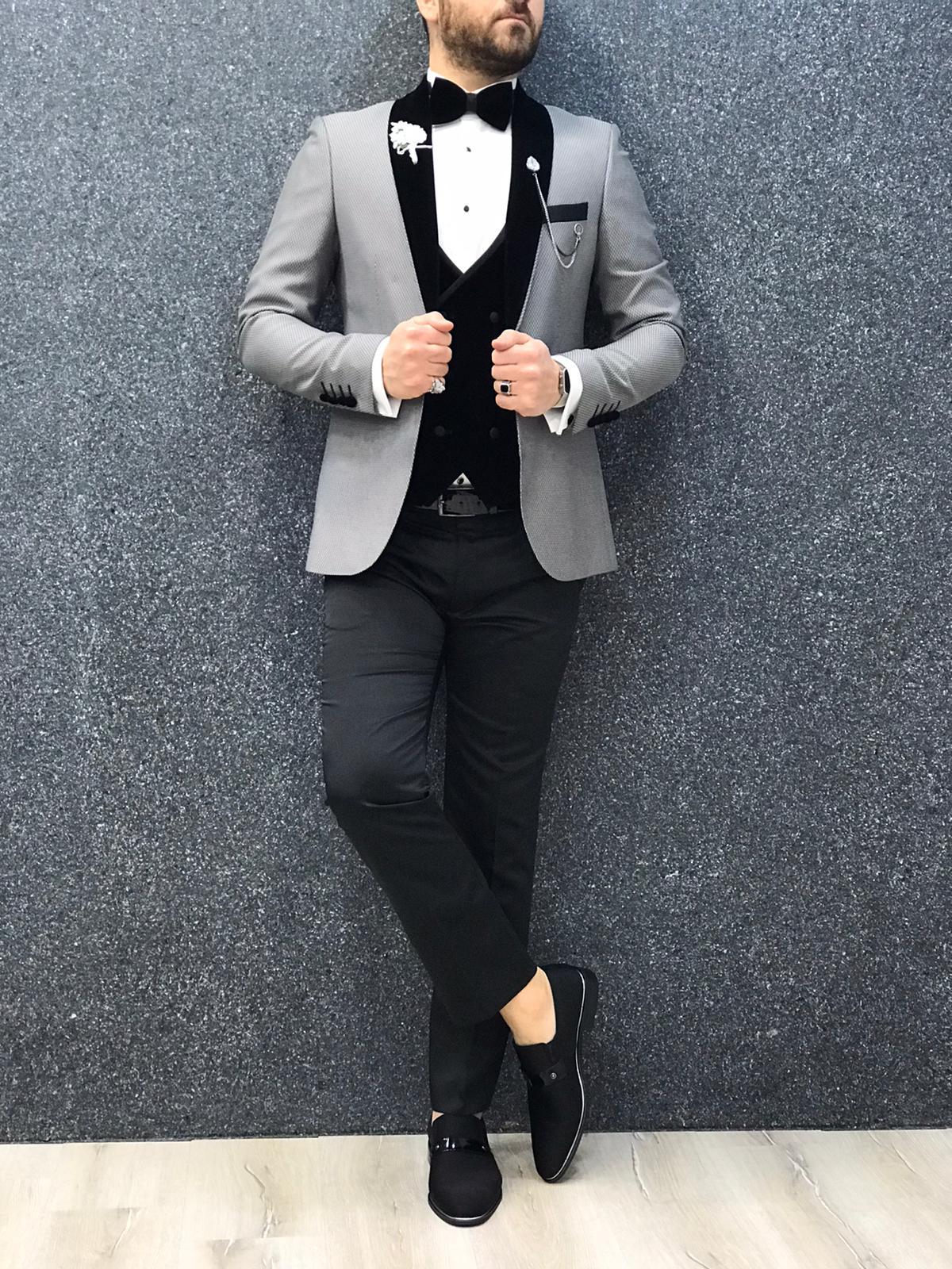 Zerno Velvet Slim Fit Gray Tuxedo-baagr.myshopify.com-1-BOJONI