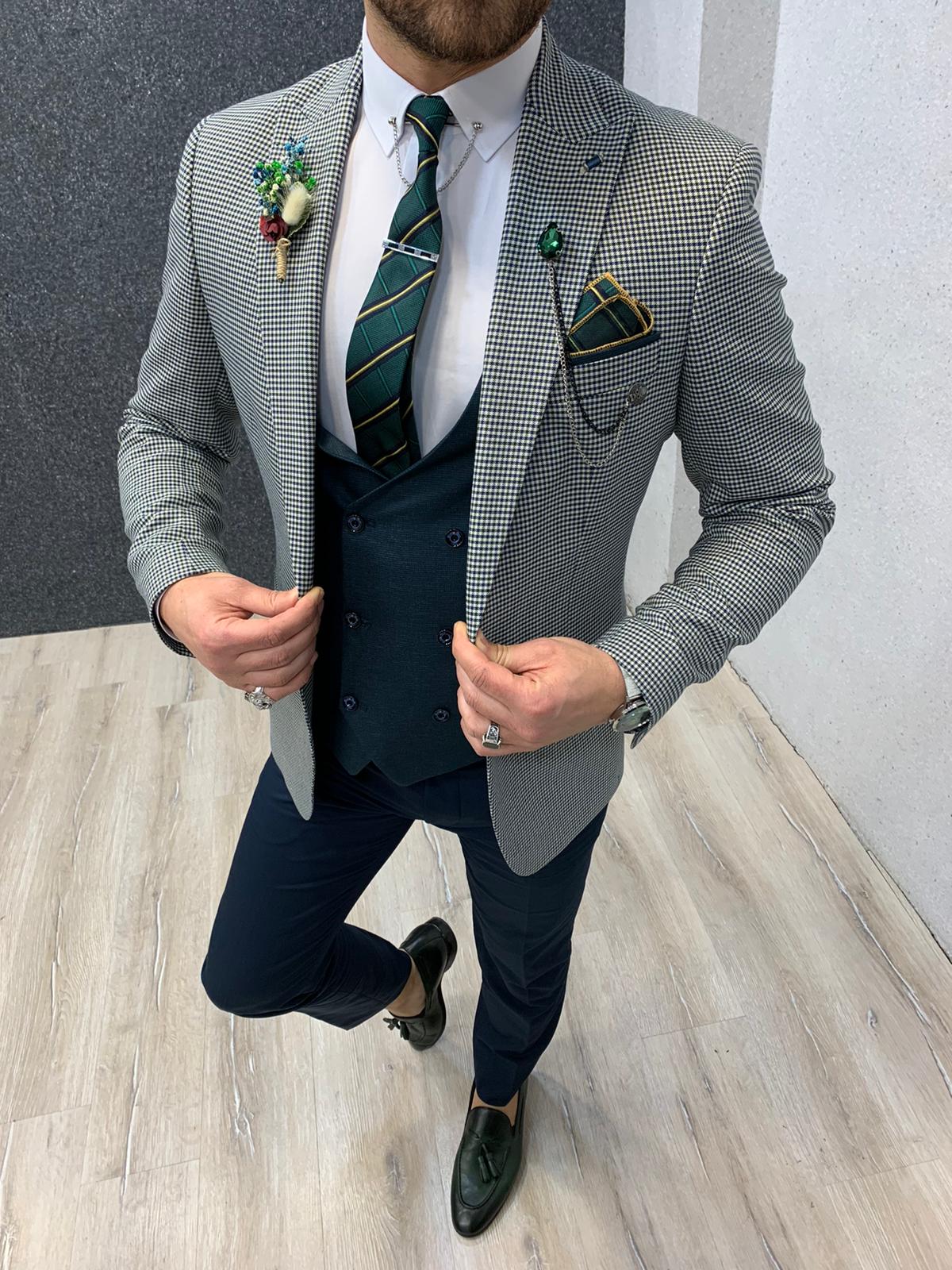 Kingston Green  Slim Fit Plaid Suit-baagr.myshopify.com-1-BOJONI