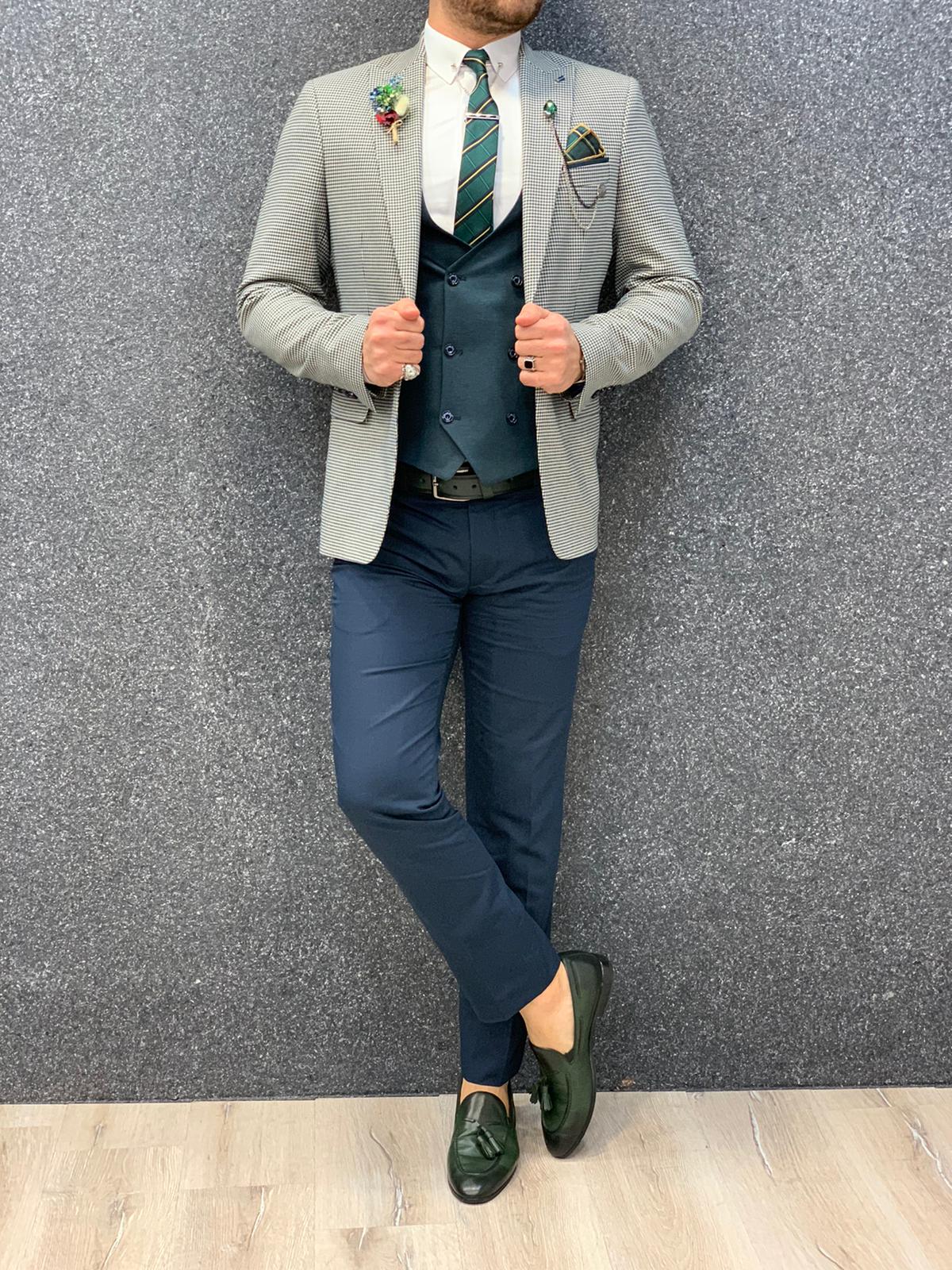 Kingston Green  Slim Fit Plaid Suit-baagr.myshopify.com-1-BOJONI
