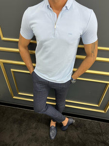 Bojoni Uluwatu Slim Fit Zippered Blue Polo Tees