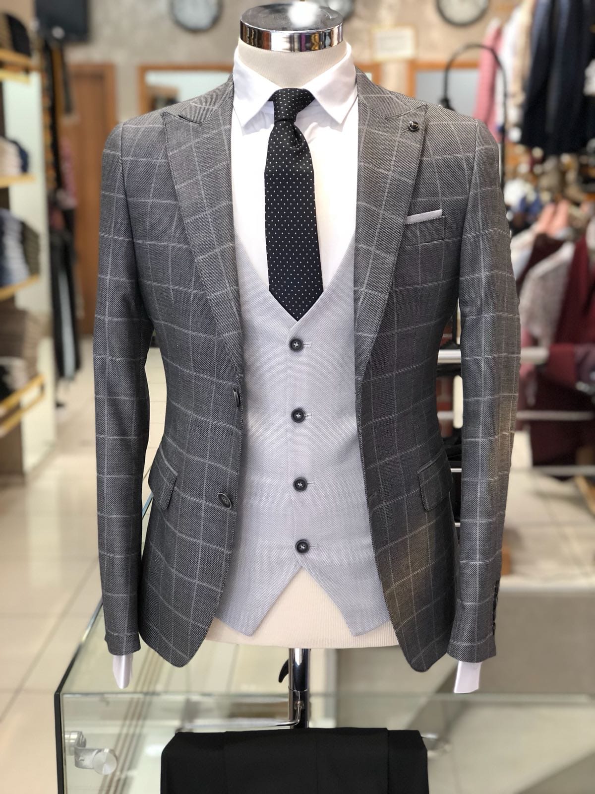 Slim-Fit Plaid Suit Gray-baagr.myshopify.com-suit-BOJONI