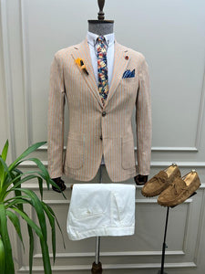 Giovanni Mannelli Slim Fit Striped Camel Blazer