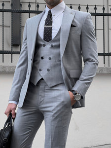 Louis Slim Fit Self Patterned Gray Suit