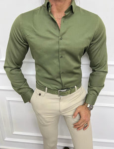 Leon Slim Fit Plaid Khaki Shirt