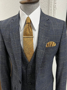 Louis Slim Fit High Quality Navy Plaid Suit