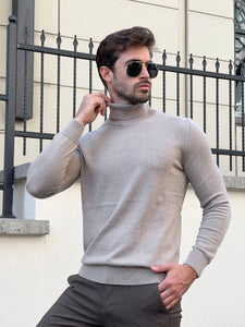 Bojoni Astoria Slim Fit Beige Turtleneck Sweater