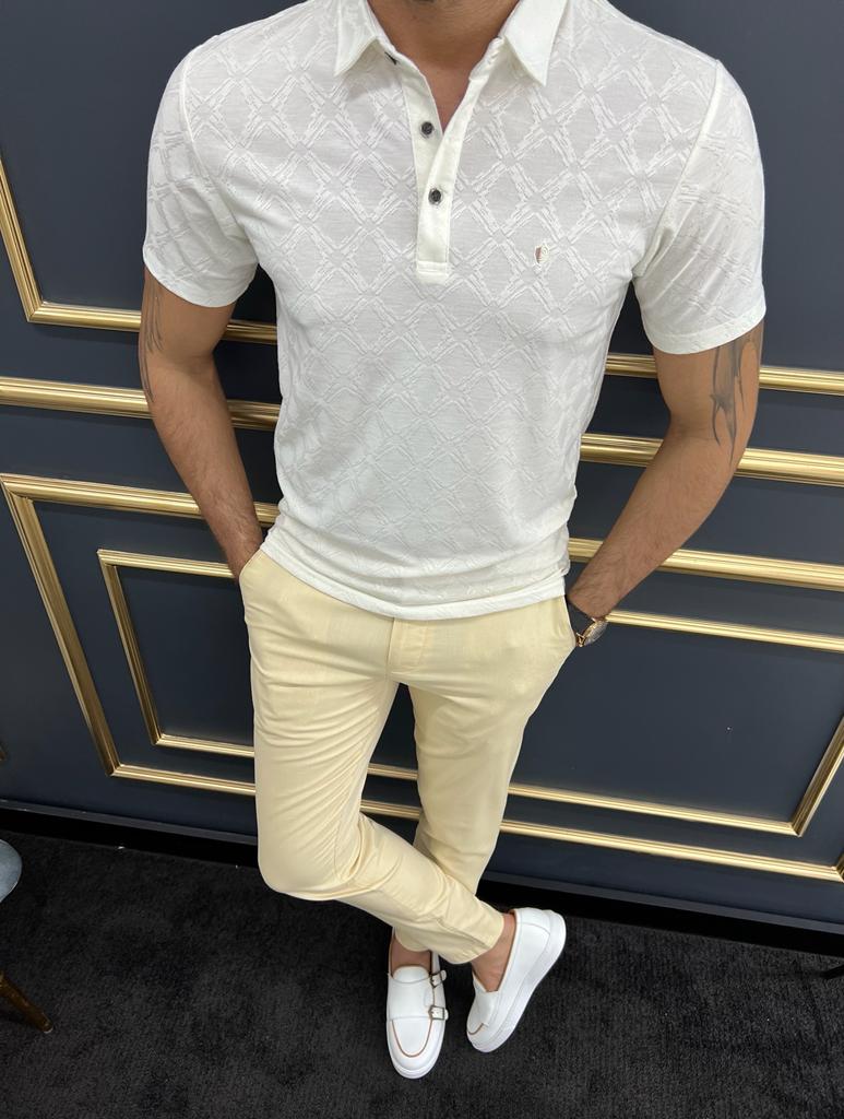 Bojoni Uluwatu Slim Fit White Polo Printed Tees