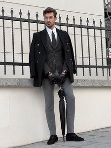 Bojoni Astoria Double Breasted Woolen Black Coat