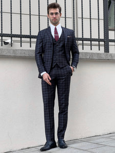 Louis Slim Fit Black & Navy Business Plaid Suit