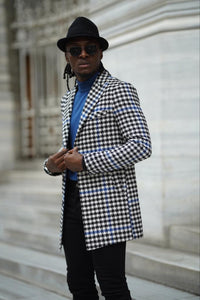 Thread Slim Fit Checkered Cachet Grey Coat