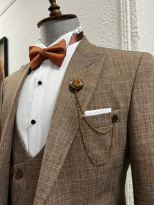 Louis Slim Fit High Quality Pointed Collared Brown Woolen Suit