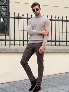 Bojoni Astoria Slim Fit Beige Turtleneck Sweater