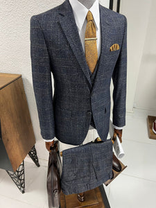 Louis Slim Fit High Quality Navy Plaid Suit