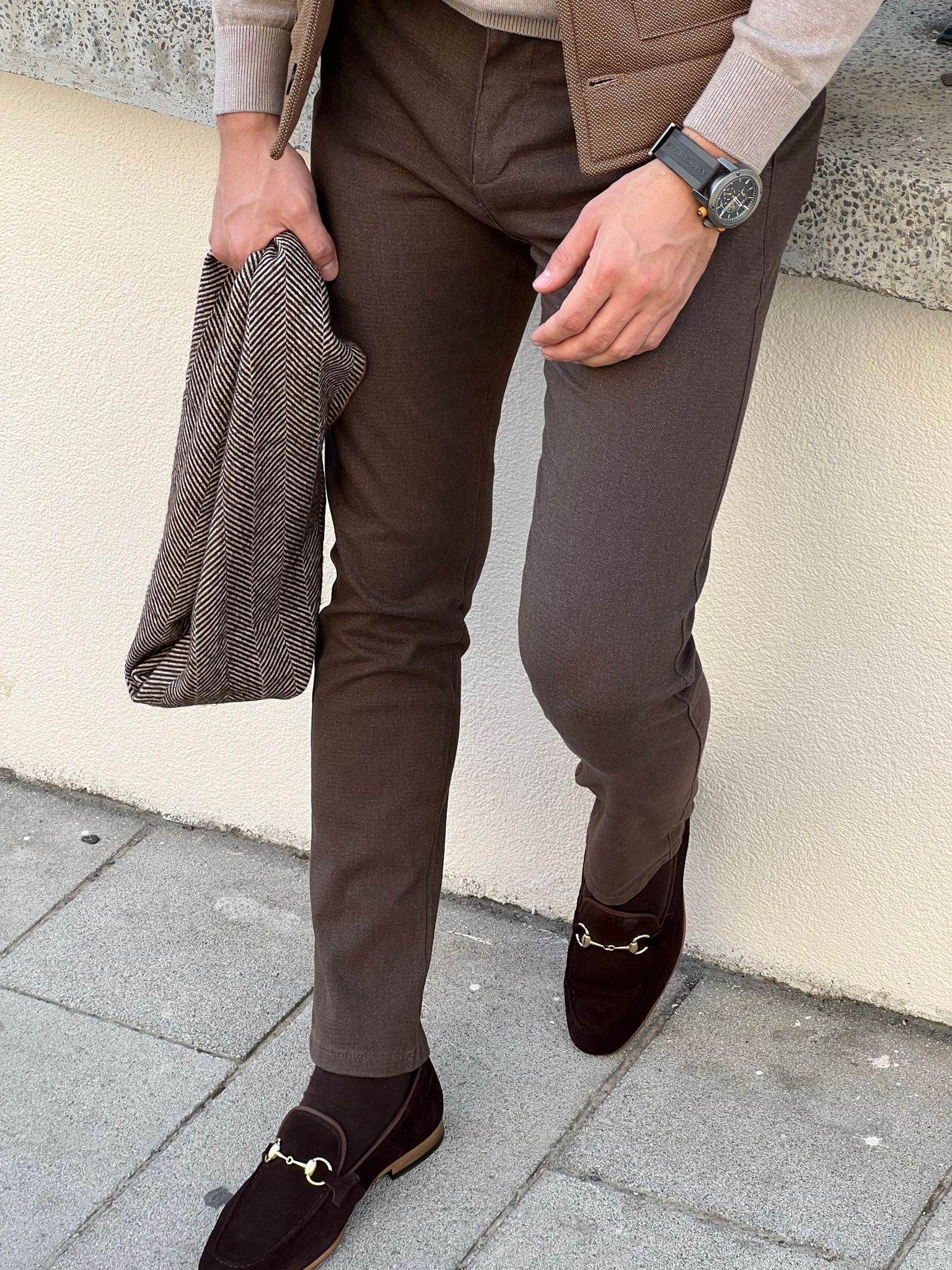 Bojoni Astoria Slim Fit High Quality Brown Patterned Anthracite Pants