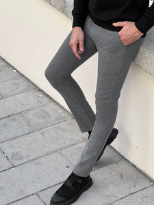 Bojoni Astoria Slim Fit High Quality Gray Patterned Mink Pants