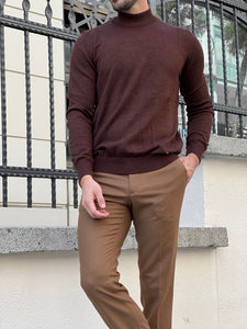 Bojoni Astoria Slim Fit Brown Turtleneck Sweater