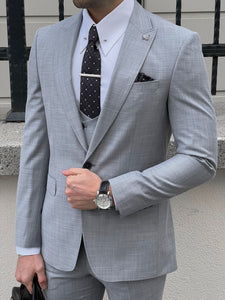 Louis Slim Fit Self Patterned Gray Suit