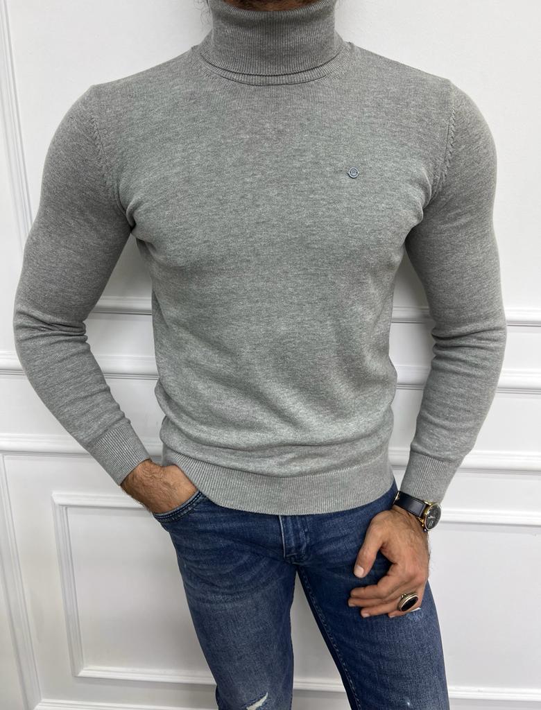 Leon Slim Fit Grey Turtleneck Sweater