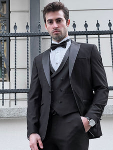 Louis Slim Fit High Quality Pointed Collared Black Party Tuxedo