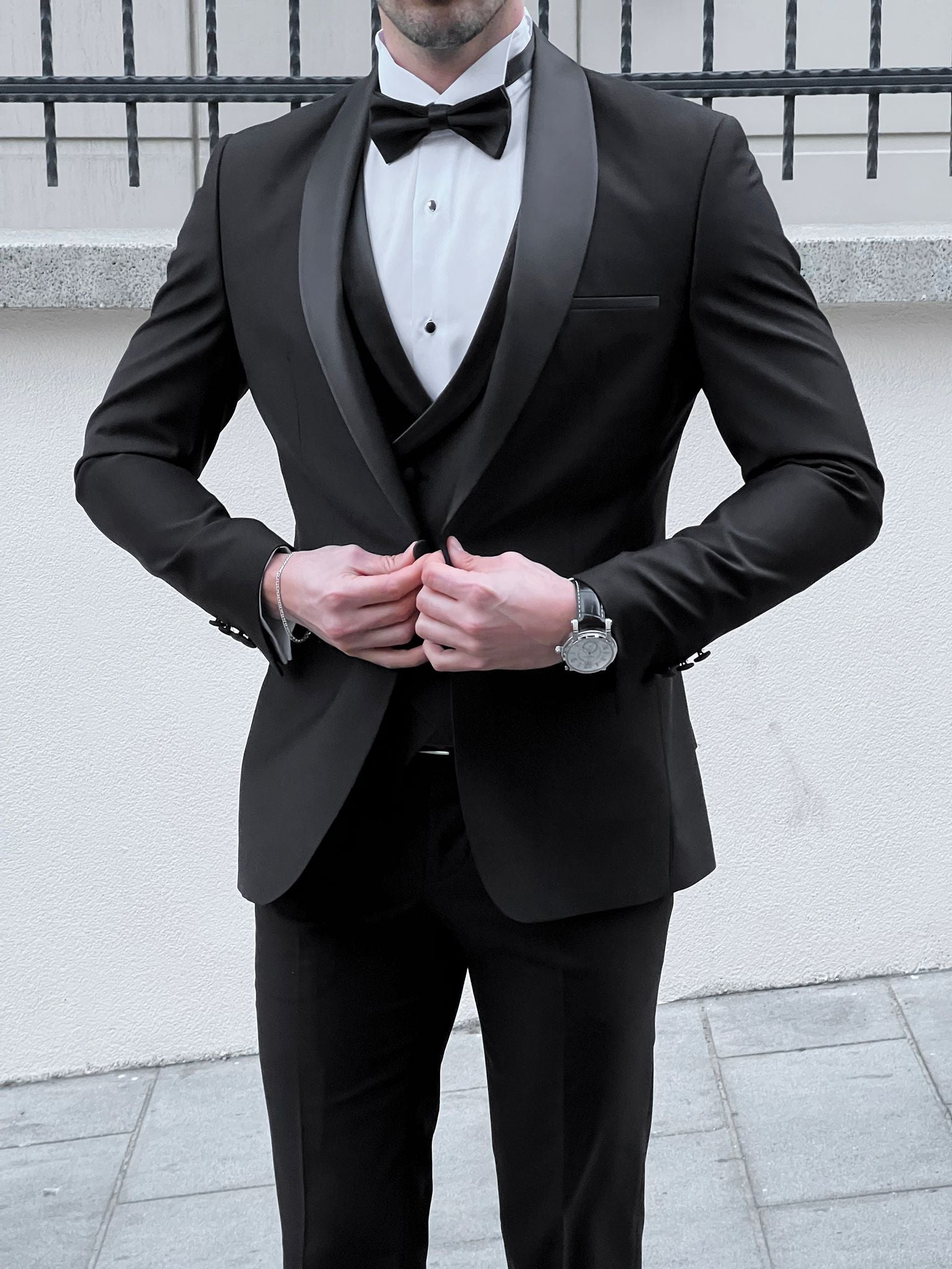 Louis Slim Fit High Quality Shawl Collared Black Party Tuxedo