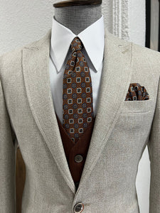 Louis Slim Fit Pointed Collared Beige Combination Suit