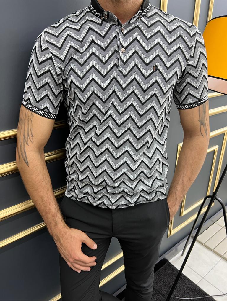 Bojoni Uluwatu Slim Fit Black Striped Polo Tees