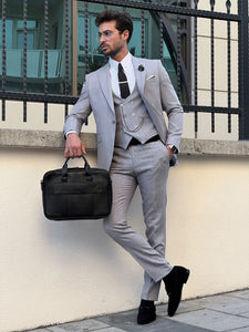 Bojoni Astoria Slim Fit Self-Patterned Pointed Gray Suit