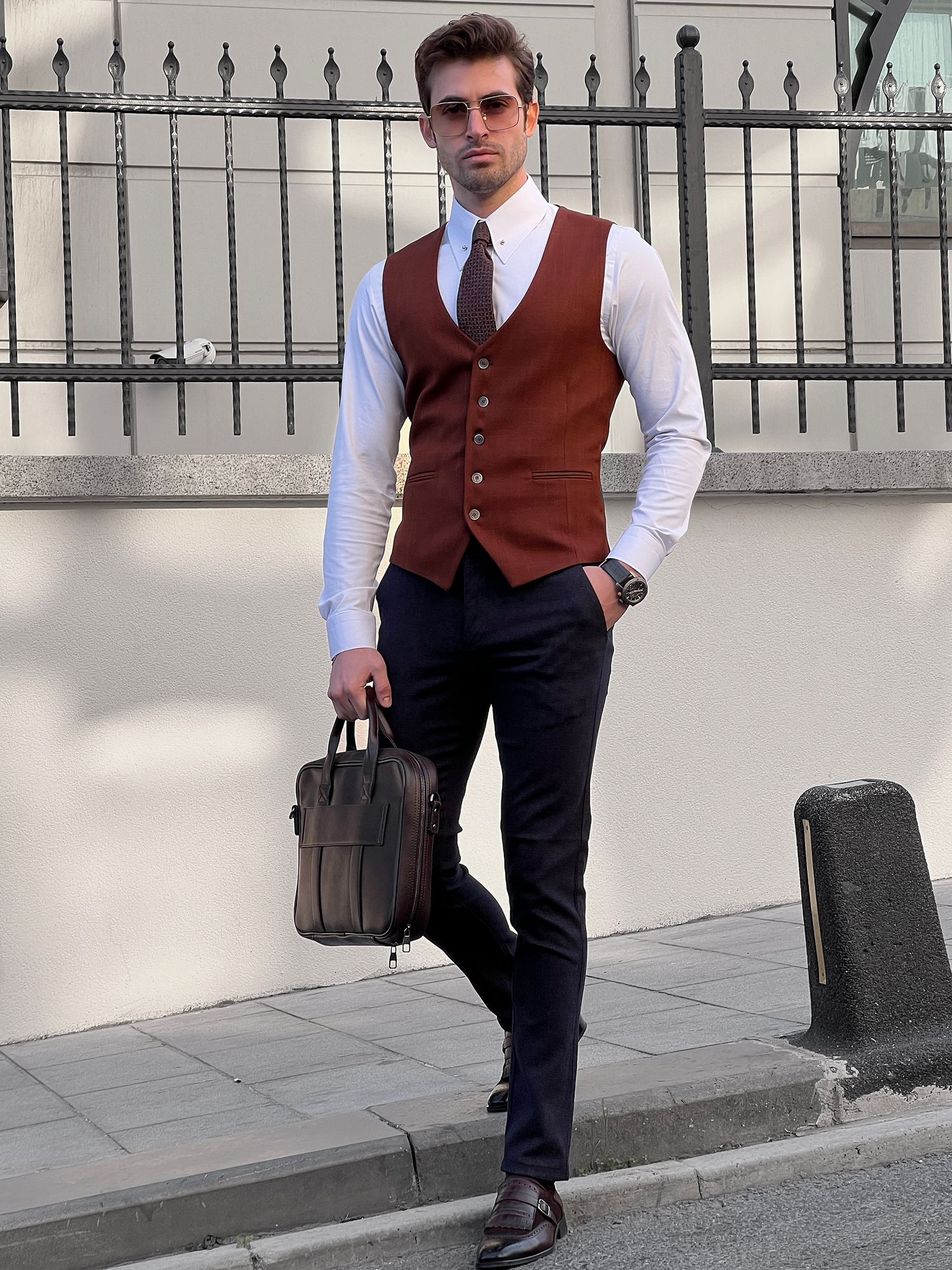 Louis Slim Fit Woolen Tile Vest