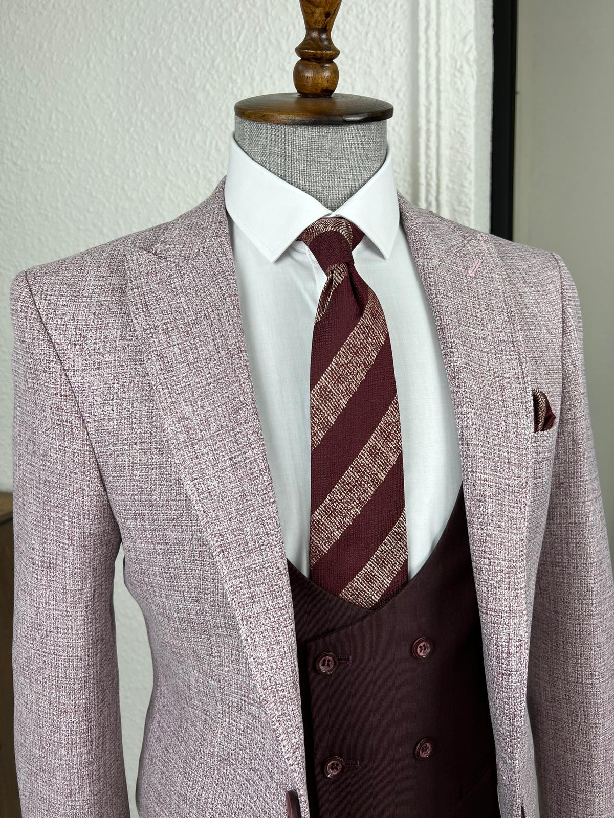 Bojoni Uluwatu Slim Fit High Quality Knitted Light Red Suit