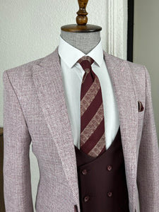 Bojoni Uluwatu Slim Fit High Quality Knitted Light Red Suit