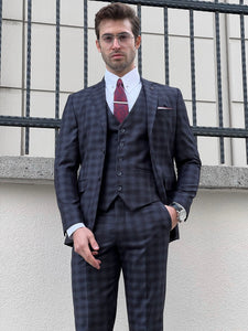 Louis Slim Fit Black & Navy Business Plaid Suit