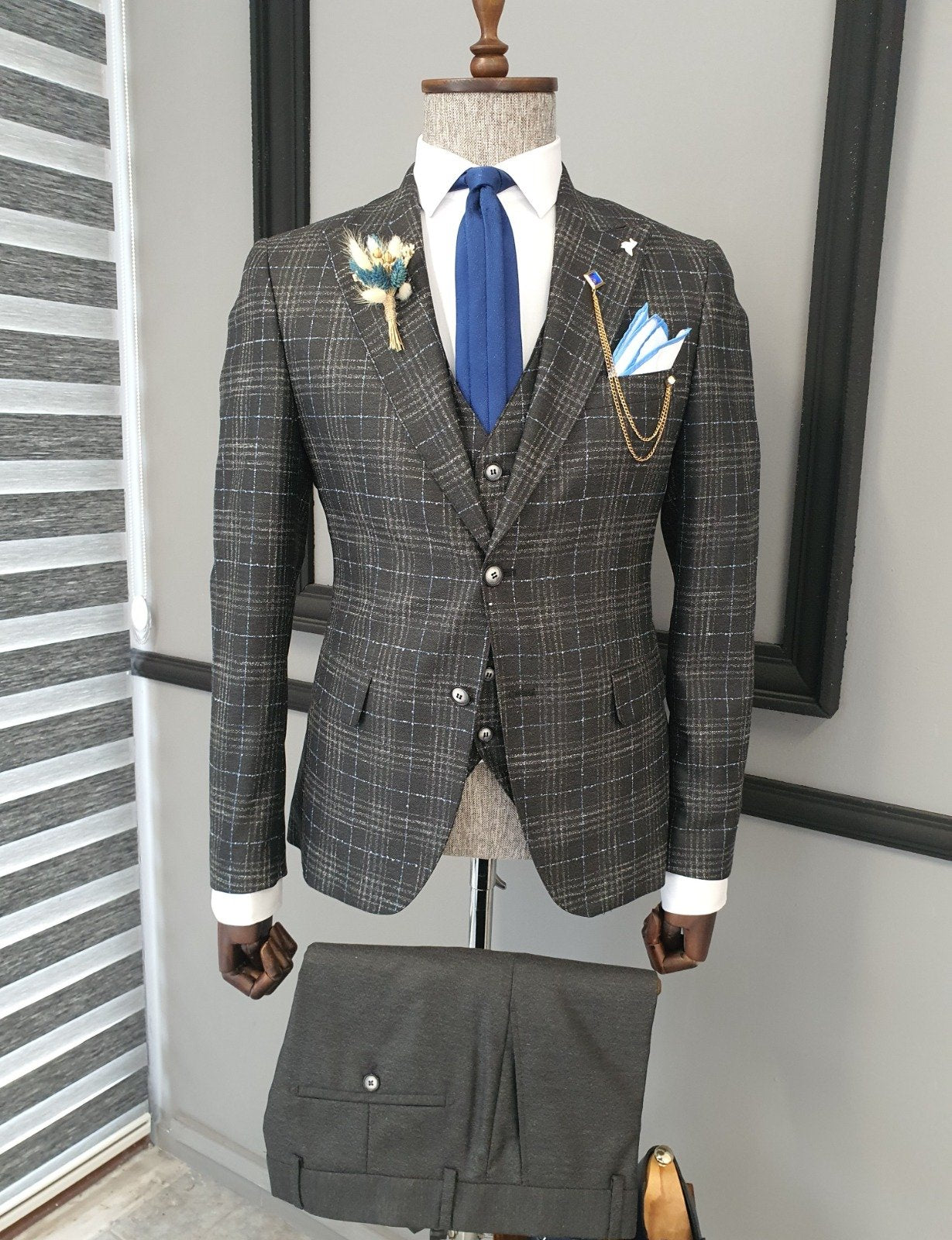 Giotto Black Slim Fit Notch Lapel Plaid Suit-baagr.myshopify.com-suit-BOJONI