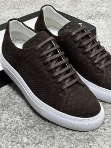 Louis Special Edition Rubber Sole Suede Print Leather Brown Sneakers