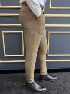 Rick Slim Fit Plaid Striped Camel Trouser