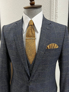 Louis Slim Fit High Quality Navy Plaid Suit