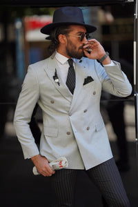 Thread Slim Fit Grey Double Breasted Blazer