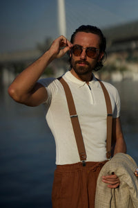 Bojoni Uluwatu Slim Fit Polo Collared Zipper White Tees