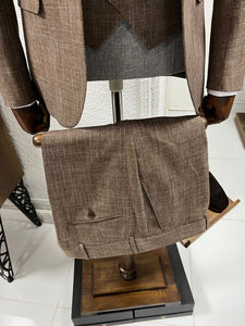 Louis Slim Fit High Quality Pointed Collared Brown Woolen Suit