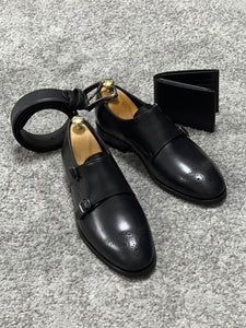 Louis Special Edition Neolite Sole Double Monk Stap Black Shoes