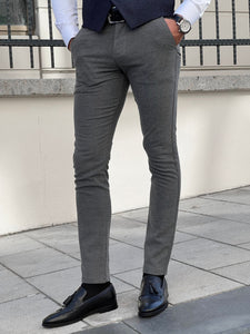 Bojoni Astoria Slim Fit High Quality Grey Patterned Skinny Pants