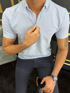 Bojoni Uluwatu Slim Fit Zippered Blue Polo Tees