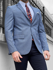 Louis Slim Fit High Quality Blue & Gray Blazer