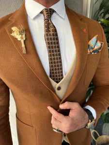 Rick Slim Fit Baroncelli Italian Fabric Stamped Camel Blazer