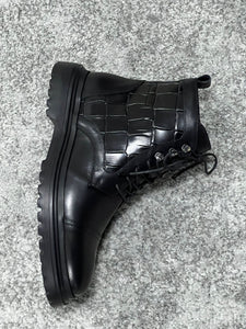 Louis Special Edition Zippered Croc Theme Leather Black Boots