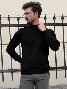 Bojoni Astoria Slim Fit Black Turtleneck Sweater