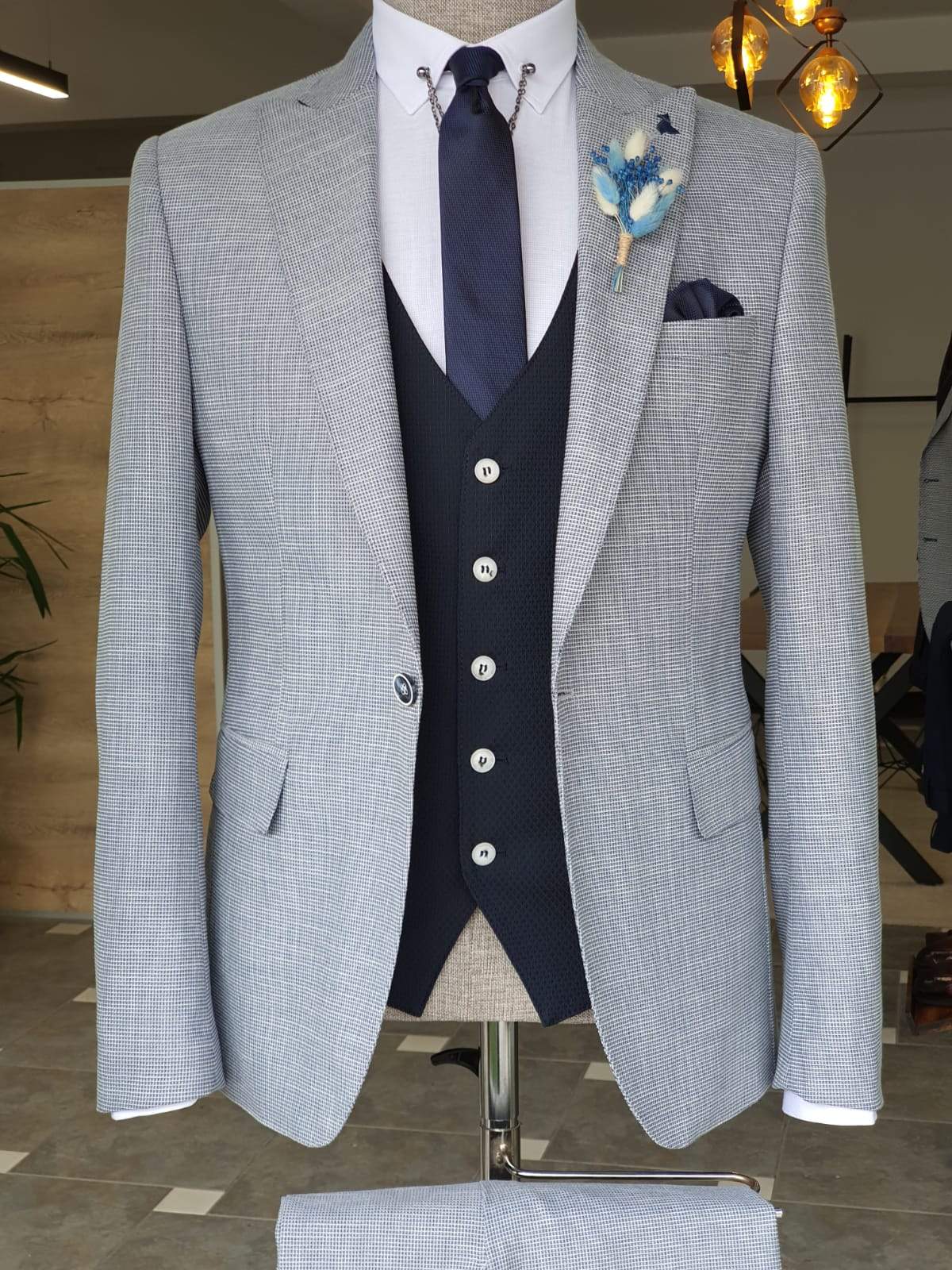 Boston Gray Slim Fit Peak Lapel Suit-baagr.myshopify.com-suit-BOJONI